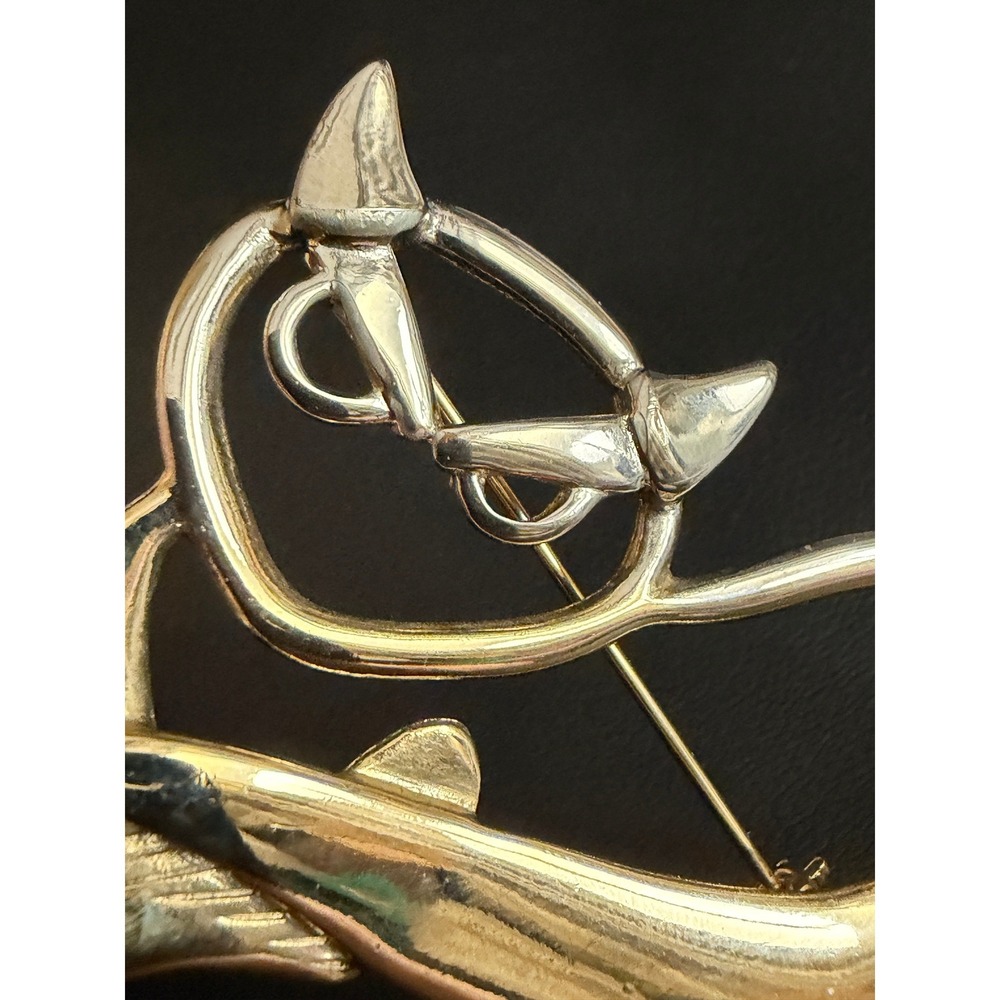Vintage Kitty Cat Brooch Two Tone Gold Silver Pin Feline Jewelry - Picture 3 of 6